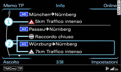 Come richiamare le informazioni sul traffico TMC/TMCpro